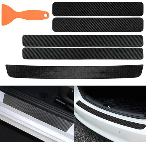 ZXCVDF Car Door Sill Protector Strips for Toyota Prius 4 (IV) W5 I 2016-2019 Carbon Fiber Bumper Protection Car Door Threshold Sticker Car Kick Plates Anti-Dirty Sill Scuff,5Pcs,Black