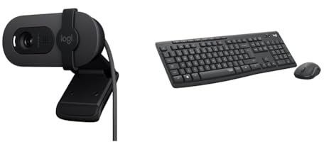 Logitech Brio 100 Full HD Webcam for Meetings and Streaming, Auto-Light Balance & MK295 Silent Wireless Mouse & Keyboard Combo with SilentTouch Technology