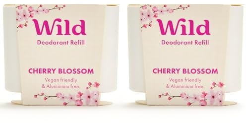 Wild - Cherry Blossom Refill Duo Pack - Natural Refillable Deodorant - Vegan & Eco-Friendly - Aluminium Free - Long Lasting Protection - Natural Ingredients - 2 Pack of 40g Refills