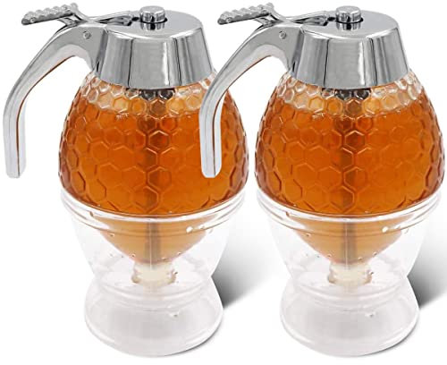 TAIZER Honig Spender 2 Stücke Acryl Honig Sirup Spender Honigspender mit Ständer 200ml Tragbar Honig Jar Container Honigglas Honigspender für Sirup Saft Honigtopf Quetschflasche