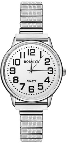 OIDEA Damen Uhren mit elastischem Armband: Elegant Armbanduhr mit Großem digital Zifferblatt Analog Quarz Edelstahl Klare Uhr Vintage Geschenk für Frauen