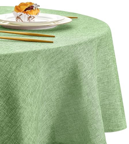 DWCN Grün Tischdecke Rund 140cm,Tischdecke Leinenoptik Abwaschbar Tischdecke Outdoor Tischdecke Wetterfest Tischwäsche für Esszimmer, Garten, Party, Hochzeiten, Haushalt Wohnzimmer, Balkon