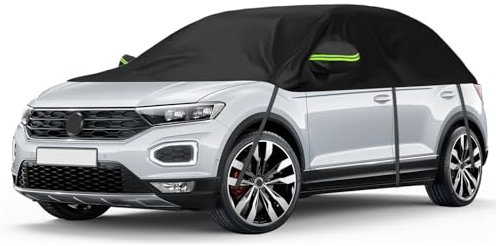Autoabdeckung Ersatz für VW Tiguan SWB T-ROC Renault Captur, Universelle Sonnenfest Hälfte Autoabdeckung, Halbgarage UV Beständige Halbe Auto Abdeckplane Staubdicht Schneefest Outdoor Indoor
