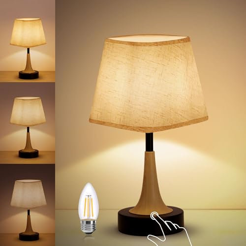 Rechargeable Cordless Table Lamp, Touch Control Bedside Lamp with Fabric Shade, 3-Level & Stepless Dimmable LED, Battery Operated 3600mAh, Wireless Decorative Light for Bedroom, Living Room, Patio