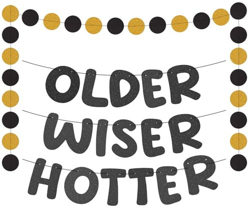 Older Wiser Hotter-Banner, Glitzer Geburtstagsbanner Kreis-Punkt-Girlande Vorgespannt Lustig Geburtstagsbanner für Frauen Erwachsene 30. 40. 50. 60. 70. 80. Geburtstagsparty Dekorationen