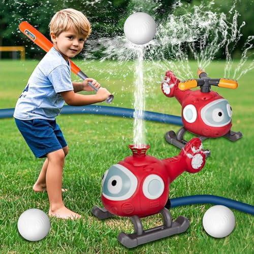 Wassersprinkler-Baseballspielzeug für Kinder, Hubschrauber -Sprinklerball-Set, 2-in-1-Outdoor-Sprinkler für Kinderspielzeug mit Baseball Wasserspielzeug für Hinterhof Rasen Garten Sommer Pool Party