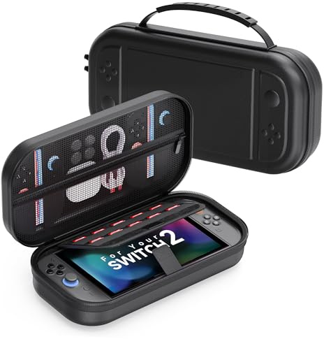 Switch Carrying Case Compatible with Nintendo Switch 2 (2025), Portable Hard Shell Travel Case with Pockets for Accessories and Games Card, Protective Travel Bag Holds 10 Game Cartridge, Black