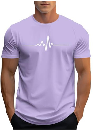UHouse Tee Shirt Homme Sport Tshirt à Manches Courtes T-Shirts Ete Imprimé Teeshirt Col Rond Haut D'Été Streetwear Grande Taille Fin Cut Top Coton Délavé Habit Prime Violet XXL