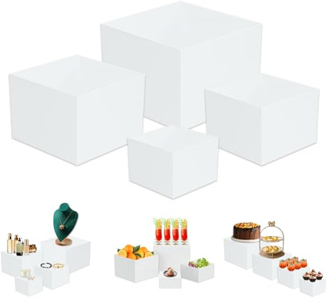 BigKing Set di 4 Alzatine per Allestimenti Eleganti, Alzata per Torta in Acrilico Bianco, Impilabile per Stand Wedding Espositori Decorazioni, Supporti Buffet per Dessert, Oggetti da Collezione