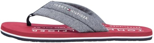 Tommy Hilfiger Herren Flip Flops Chambray Beach aus Leinen, Blau (Desert Sky), 46
