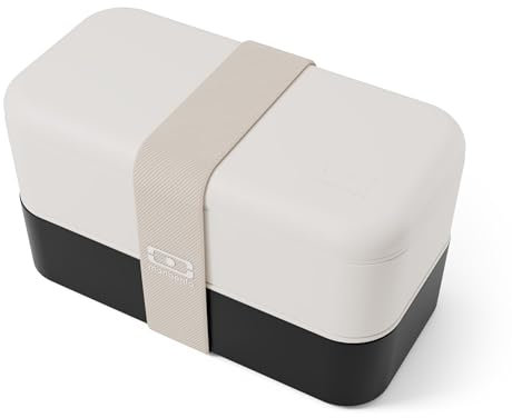 MONBENTO - Lunch Box Original beige/noir - Lunch Box Micro Ondable pour Adultes - Boite Lunch Hermétique 2 étages - Idéal pour Travail/Meal Prep - Sans BPA - Compatible Lave-Vaisselle - Made in France