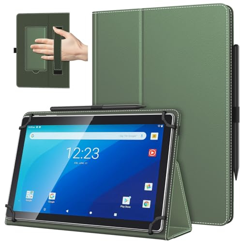 TiMOVO Universal Case for 10.1 Inch Android Tablet with Pen Loop, Lightweight Folding Stand Cover with Hand Strap for All 9.6-11 Touchscreen Tablet, Laurel Green