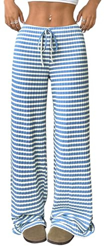 Akiooue Womens Baggy Flowy Wide Leg Striped Trousers Ladies Loose Joggers