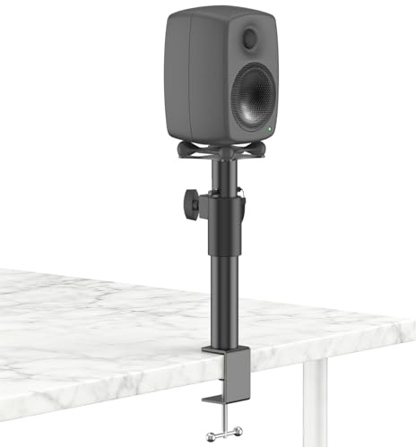 Height Adjustable Clamp-On Desktop Speaker Stands for Genelec G1/8010A Stand with Cable Management - Desktop Studio Monitor Stands for Genelec Studio Monitor Stand Up to 30Lbs, 1 Pack