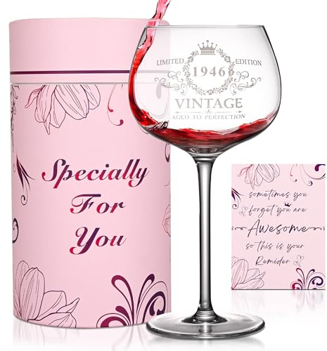 Sxkayxr 80th Birthday Gifts for Women, Vintage 1946 Engraved Wine Glass,Presents for Female 80 th,80th Birthday Gift Ideas for Her,Daughter, Wife, Friends