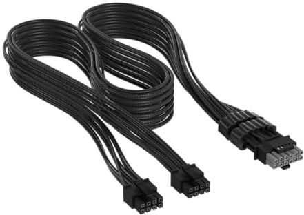 Corsair Elite Premium Type 5 Cable PCle de 2x 8-pin a 12V-2x6 600W con Funda Individual – Diseño Paracord de Malla de Triple Capa, Compatible con las PSU Type 5 – Negro