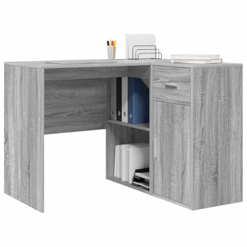 Nqyjm Computertisch mit Tür und Schublade Eckschreibtisch Grau Sonoma 102 x 50 x 75 cm Holzwerkstoff Gaming Tisch, PC Tisch Bürotisch für Schlafzimmer, Wohnzimmer, Büro