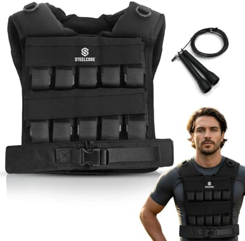 SteelCore Adjustable Weighted Vest for Men & Women – Heavy Duty 1000D Nylon Weight Vest with Removable Steel Weights (12kg / 20kg / 30kg) for Running, Walking, Strength Training, HIIT & Calisthenics