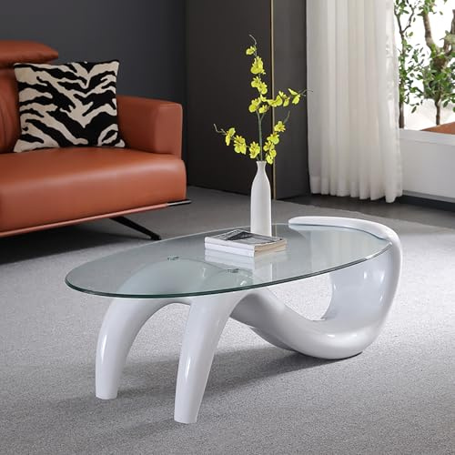 Moderner abstrakter ovaler Couchtisch mit Tischplatte aus gehärtetem Glas, leicht zu reinigen, für Zuhause, Wohnzimmer, Schlafzimmer, Büro