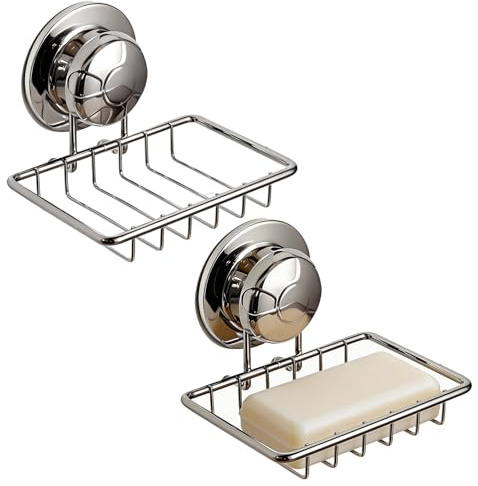 2 PCS Shower Soap Holder, Stainless Steel Suction Soap Dish | Waterproof and Rustproof Removable Metal Shower Organizer, Super Powerful Vacuum Suction Cup Sponge Holder for Bathroom, Tub