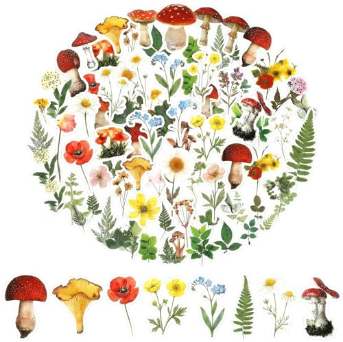 120 Transparente Scrapbooking Aufkleber, PET Blumen Aufkleber Pflanzen Sticker, Flower Stickers, Blumenaufkleber für Scrapbook Fotoalbum Sammelalbum Laptops Handwerk (G)