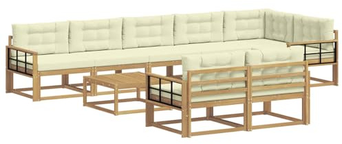 vidaXL Outdoor-Sofagarnitur 9 pcs Weiß und Creme 79 x 79 x 37 cm, Patio-Sitzgruppe, modernes Outdoor-Sofa, langlebige Gartenmöbel, wetterfestes Lounge-Set für die Terrasse