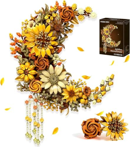 Golden Moon Flower Building Blocks Set,939PCS Botanical floral Model Kit
