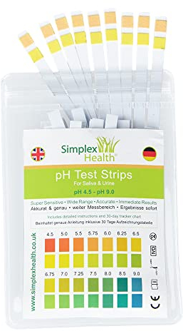 SimplexHealth pH Teststreifen pH 4.5-9.0 (25 Stück) Für Urin & Speichel
