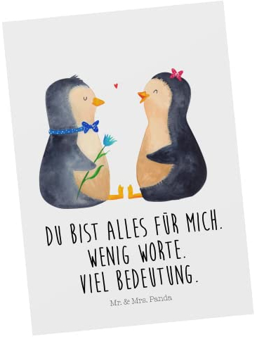 Mr. & Mrs. Panda Postkarte Pinguin Pärchen - Geschenk, Hochzeit, Grußkarte, Einladung, verliebt, Ansichtskarten, Liebe, Jahrestag, verknallt,