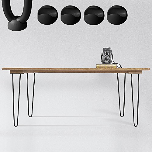 Melko 4 Stück Hairpin Legs Haarnadel Tischbeine aus 12 mm Stahl Tischfuß inkl. Bodenschoner | Höhe 25 cm, 2 Streben, Schwarz