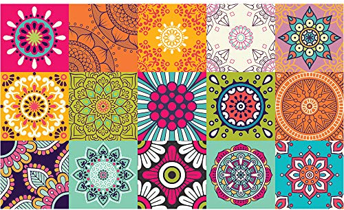 Tapis Vinyle pour le sol en PVC - Antidérapant - Protection pour le Sol - Inspiration Carreaux de Ciment - Lavable à la main - Epaisseur 2,2 mm - 60 cm x 100 cm - Multicolore