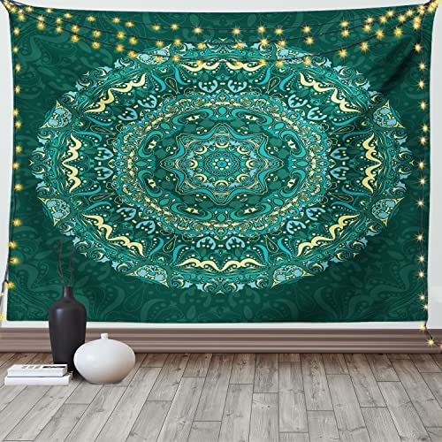 ABAKUHAUS Teal Wandteppich, Eastern Mandala aus Weiches Mikrofaser Stoff Waschbar ohne Verblassen Digitaldruck, 150 x 110 cm, Teal