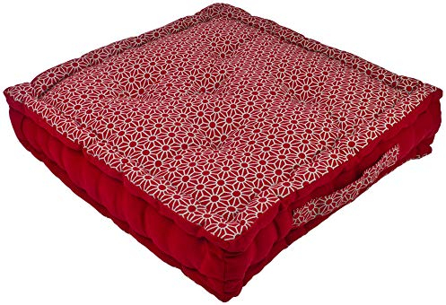 Alphadeco Dickes Bodenkissen Lara 10cm hoch - Stuhlkissen Matratzenkissen Sitzkissen - 45x45x10cm - 100% Baumwolle (Rot/Salsa)