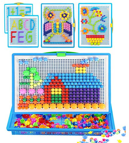 Mosaïque Puzzle Jouet Bloc Jeux de Construction Jigsaw Puzzle 3d Clous de Champignon Colorées Créatif DIY Briques Construction Jouet Educatif Cadeau Noël pour Enfant 3 Ans et Plus (592pcs)