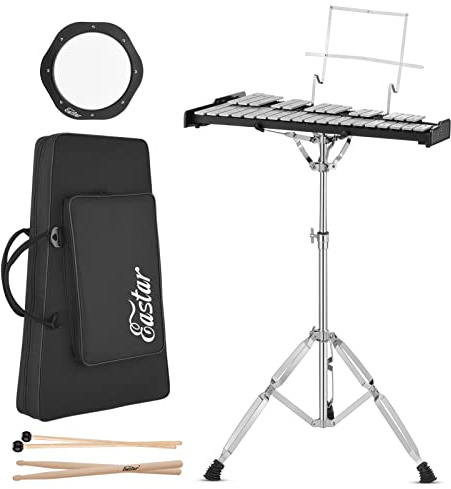 Eastar Fortschrittliches Glockenspiel Xylophon Glockenspiel für Erwachsene Anfänger Studenten, Percussion Kit mit 20,3 cm Drum Practice Pad, verstellbarem Ständer