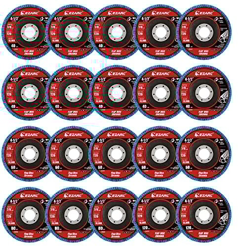 EZARC Disco Lamellare 20 Pezzi, Dischi Lamellari Ø 115mm x 22.23 mm, Grana 40/60/80/120 Dischi Abrasivi Lamellari, Adatto per Acciaio Inossidabile Metallo e Legno per Smerigliatrice Angolare