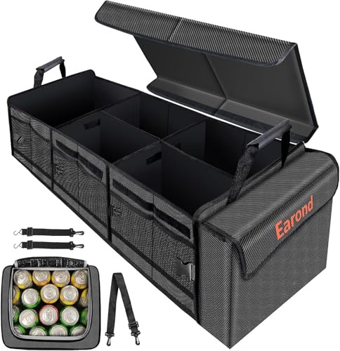 KofferraumOrganizer mit tragbarer Isolierung Kühltasche 3 Fächer faltbare Aufbewahrungstasche mit Abdeckung tragbare Cargo Aufbewahrungsbox für Auto SUV LKW Minivan und andere Fahrzeuge (grau).