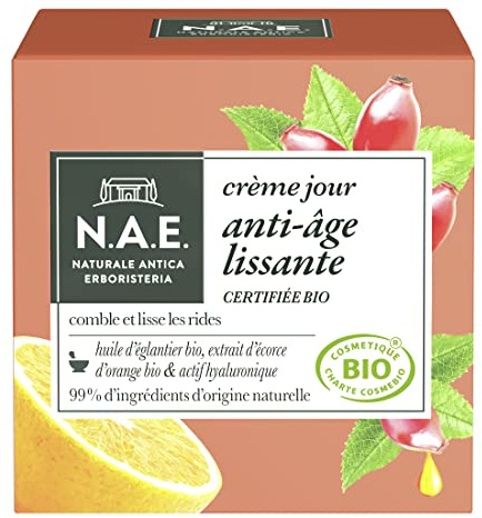 N.A.E. - Anti-Wrinkle Day Face Cream - Certified Organic - Organic Rosehip Oil and Organic Orange Bark Extract - 98% Natural Ingredients - Organic Face Care - 50 ml Pot
