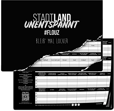 RelaxBro - Stadt Land Unentspannt - Flouz | Stadt Land Fluss | 50 Blatt | DIN A4 | 28 Kategorien | Spielblock | Geschenkidee | Shisha