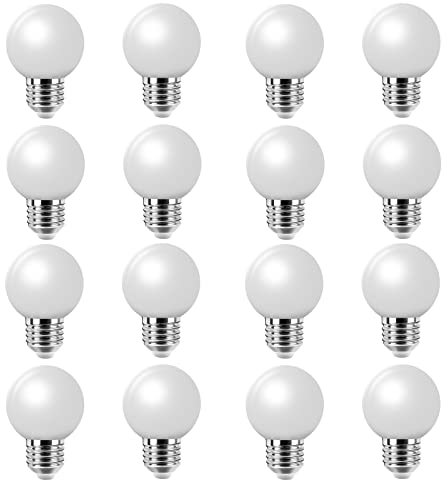 Jiotouhu 2W E27 G45 LED Warmweiß Glühbirne Beleuchtung Leuchtmittel, 200Lumens, Wasserdichte Lichterkette für Innen und Außen Bereich Urlaub Party Dekoration, AC 220-240V, 16 Stück