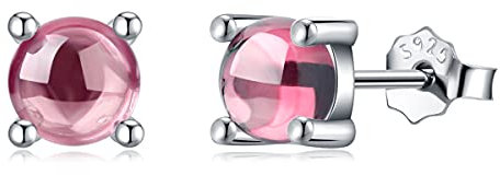 TIZU Orecchini Punto Luce Rosa Argento 925 Piccoli Orecchini Birthstone Ottobre Regali di Compleanno per Ragazze e Donna