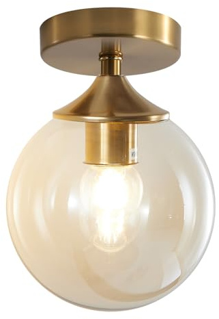 KCO Lighting 1-flammige, bündige Deckenleuchte, goldfarben, Mitte des Jahrhunderts, moderne Leuchte, Globus-Deckenleuchte für Flur, Eingangsbereich, Schlafzimmer (bernsteinfarbene Glaskugel)