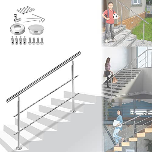 ACXIN Handlauf Geländer Treppengeländer Ø 42 mm Geländerstäben aus Edelstahl Terrassengeländer Bodenmontage Bausatz Treppen (100cm, 2 Querstreben)