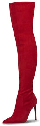 GENSHUO Stivali Alti alla Coscia da Donna con Tacco Alto 11 cm Stivali Lunghi Sexy in Pelle Scamosciata a Punta con Tacco a Spillo,Rosso,39 EU