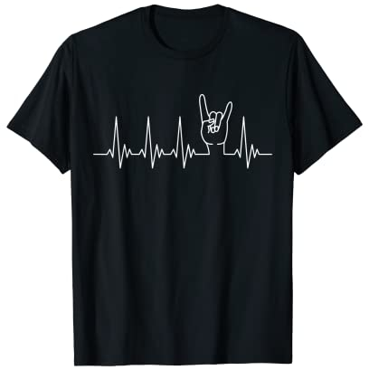 Pommesgabel Hand Herzschlag Design Heavy Metal Zeichen T-Shirt