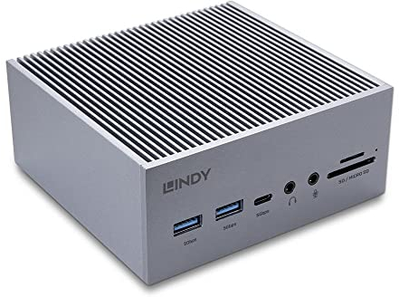 LINDY 43351 Pro 90XT USB C Laptop Dockingstation mit 90W Netzteil – 4K@60Hz UHD DP, HDMI, USB 3.2 Gen 1, USB 2.0, PD 3.0 100W, Gigabit, SD, MicroSD, Audio, Thunderbolt 3, HDCP 2.2, Soundbar, Display