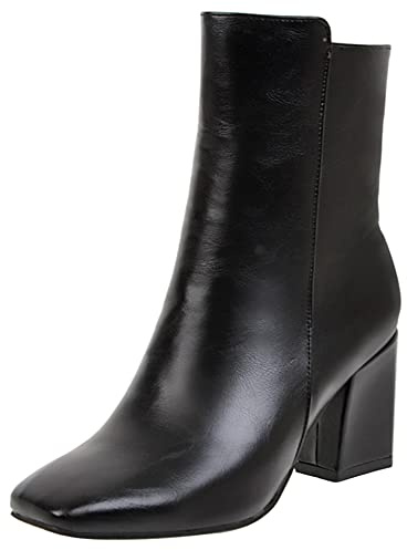 Lroey Reoly Bottines à Talon Bloc Femme, Bottes Habillées Talons Hauts Bout Carré Bottines Facile Zip, Taille 32-48