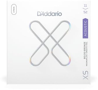 D'Addario Acoustic Guitar Strings, XS 80/20 Bronze Coated, XSABR1152-3P, Custom Light Gauge 11-52, 6-String Set, Pack of 3