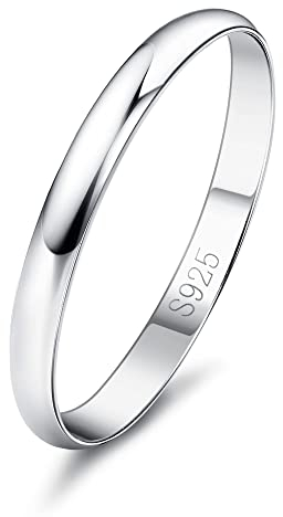 Diamday 925 Sterling Silber Ring Frauen Männer Schlicht Verlobungsring Polierte Trauring Hochzeit Glänzend Elegant Ring Silber Damen Ehering für Paar Simpel Damenring Herrenring Schmuck 2MM 60