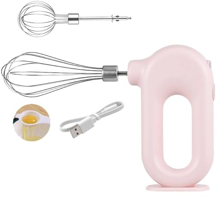 Sbattitore manuale senza fili Mini frullino per le uova elettrico Mini sbattitore elettrico regolabile a 4 velocità, ricarica USB, 1500 mAh(Rosa)